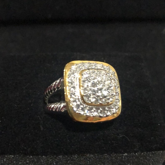 Emma Skye DSMK Gold tone Stainless Silver pave ring size 10 - Picture 1 of 11